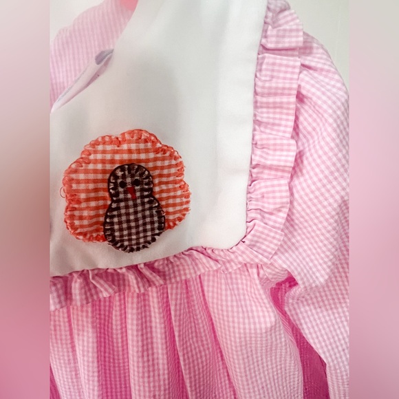 Toddler Pink Gingham Dress with Embroidered Turkey Accents - Picture 9 of 10